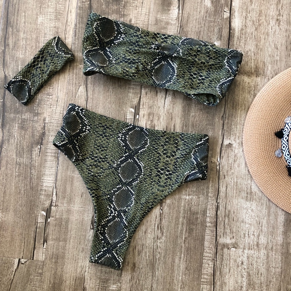 Zaful High Rise High Cut Green Python Bandeau Sna… - image 5